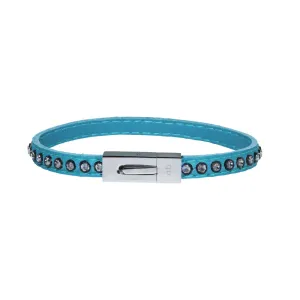Genuine Leather Bracelet w/Zirconia ▪ Blue