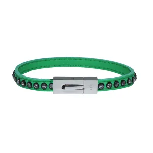 Genuine Leather Bracelet w/Zirconia ▪ Green