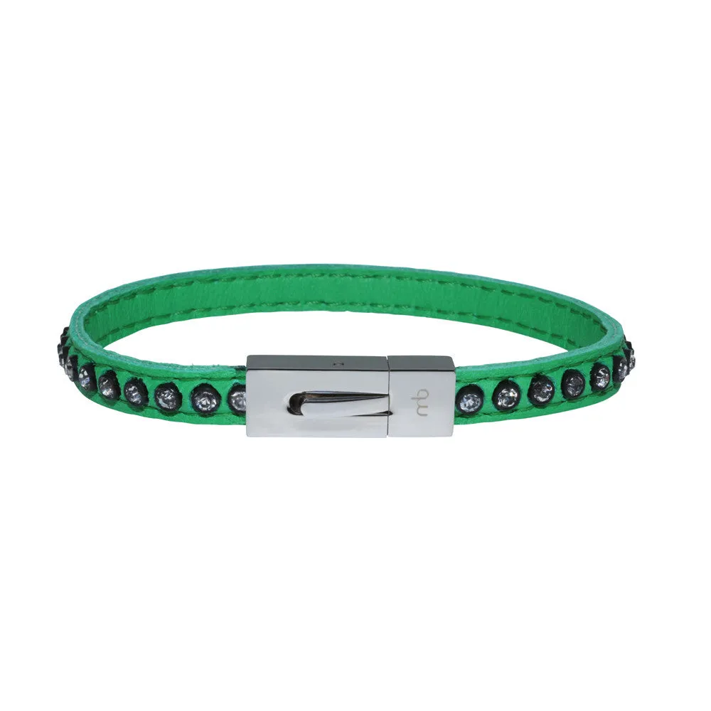 Genuine Leather Bracelet w/Zirconia ▪ Green