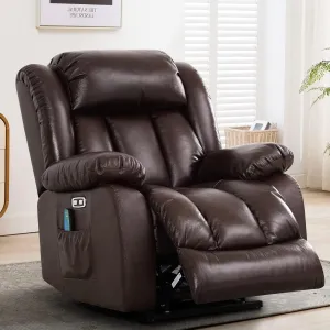 Genuine Leather Recliner Couch Overstuffed Reclining Chair Padded Lounge Sofa for Bedroom Living Room Home Use with Electric Lift Massage Adjustable for Elderly