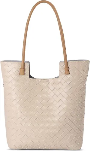 Genuine Leather Tote Bag for Women - Woven Work Bag with Structured Compartments, Office Purse & Travel-Ready Handbag
