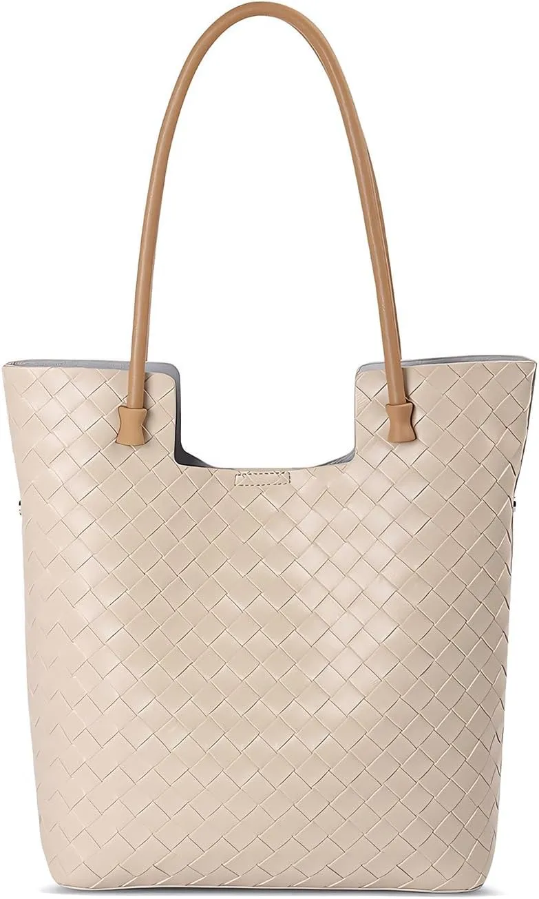Genuine Leather Tote Bag for Women - Woven Work Bag with Structured Compartments, Office Purse & Travel-Ready Handbag