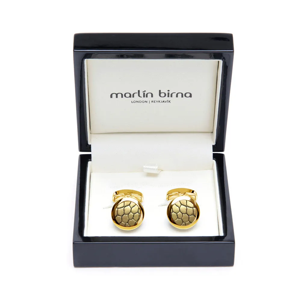 Genuine Ostrich Leather Cufflinks Gold-Tone ▪ Gold Metallic