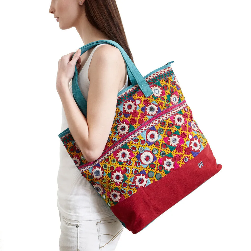 Geometric Pink Luxurious Tote - India Embroidered Impeccable