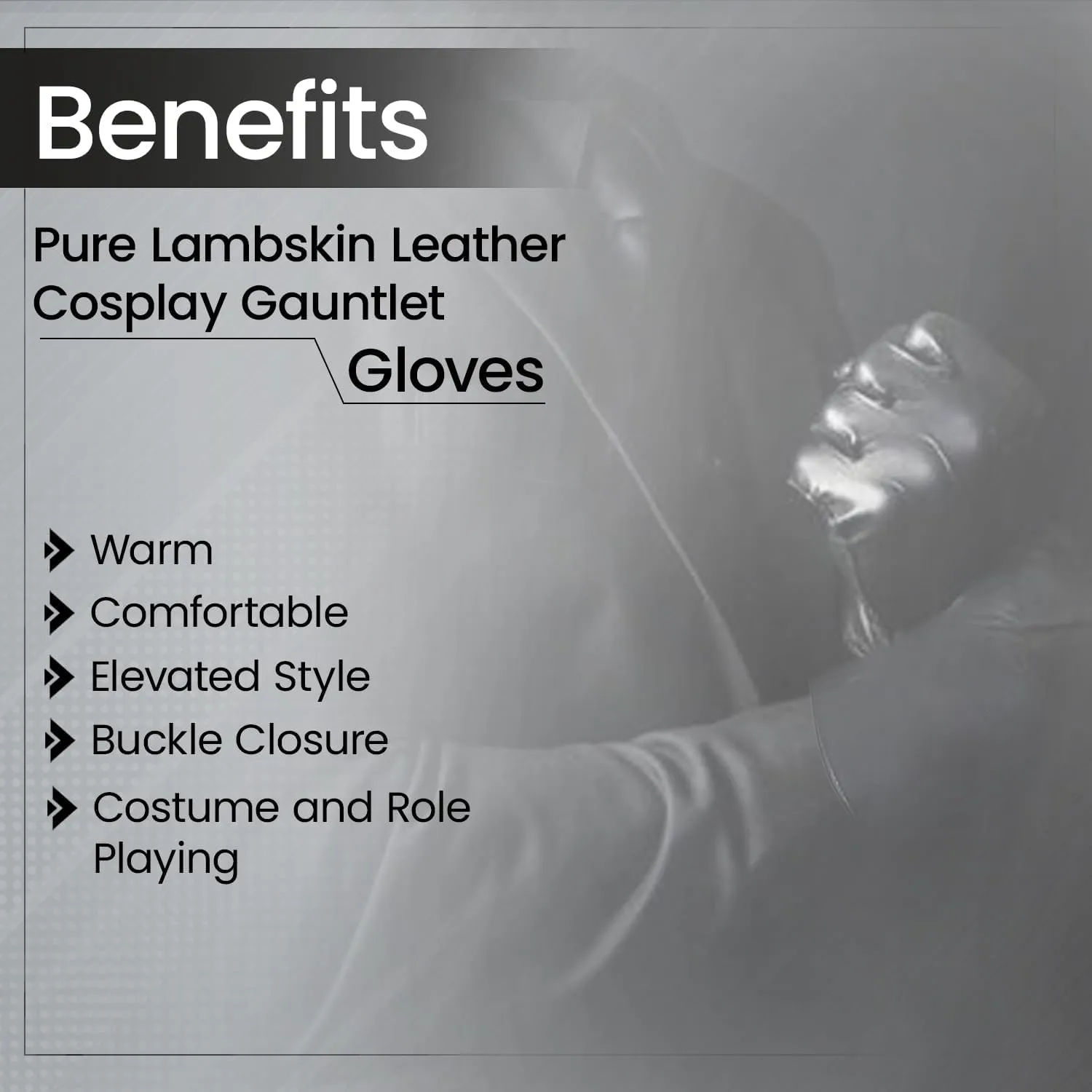 Glamtron Medieval Renaissance Gloves Pure Lambskin Leather Cosplay Gauntlet Gloves Long Arm Cuff, Small, Black