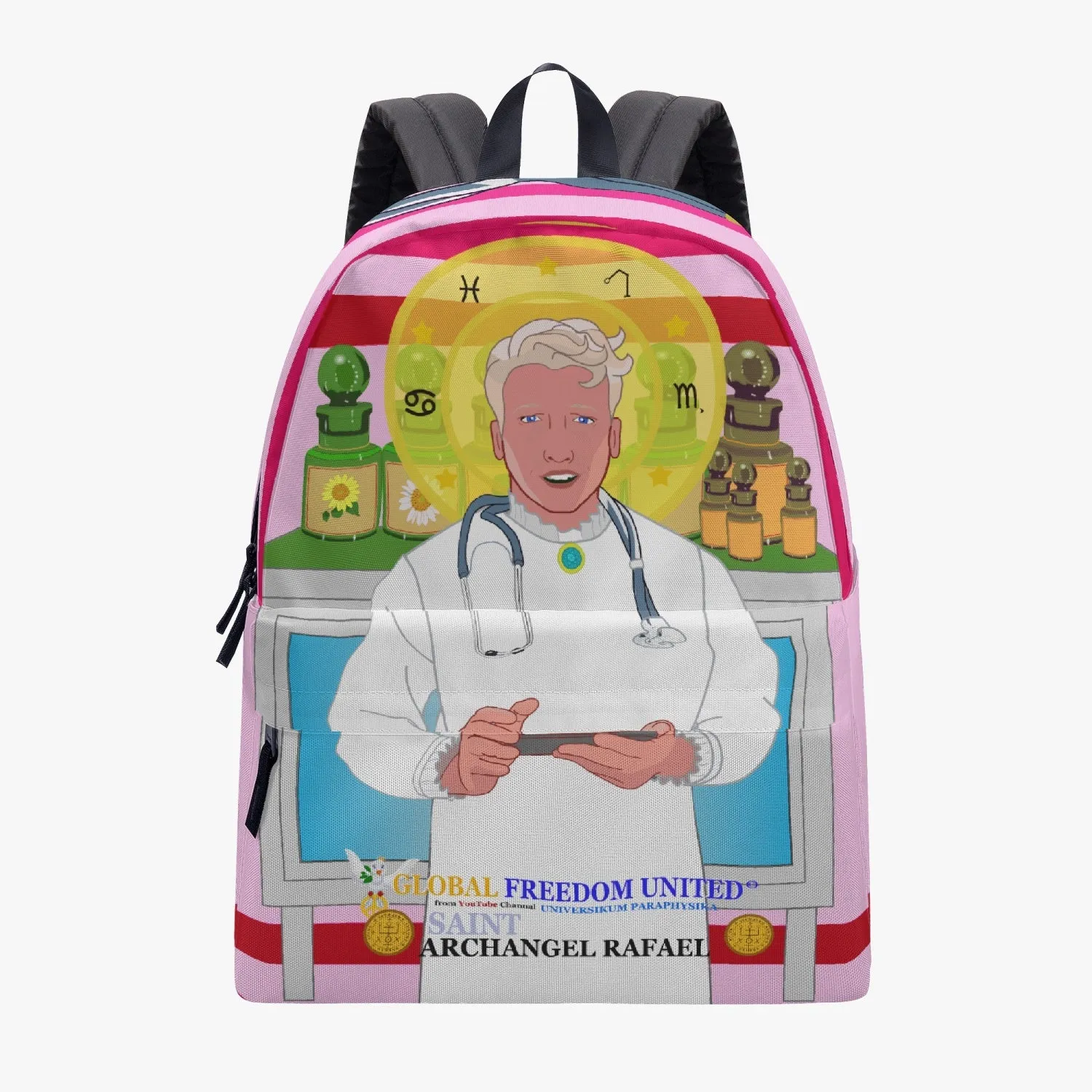 GLOBAL FREEDOM UNITED© Archangel Rafael as Doc English Pink1 - All-over-print Canvas Backpack