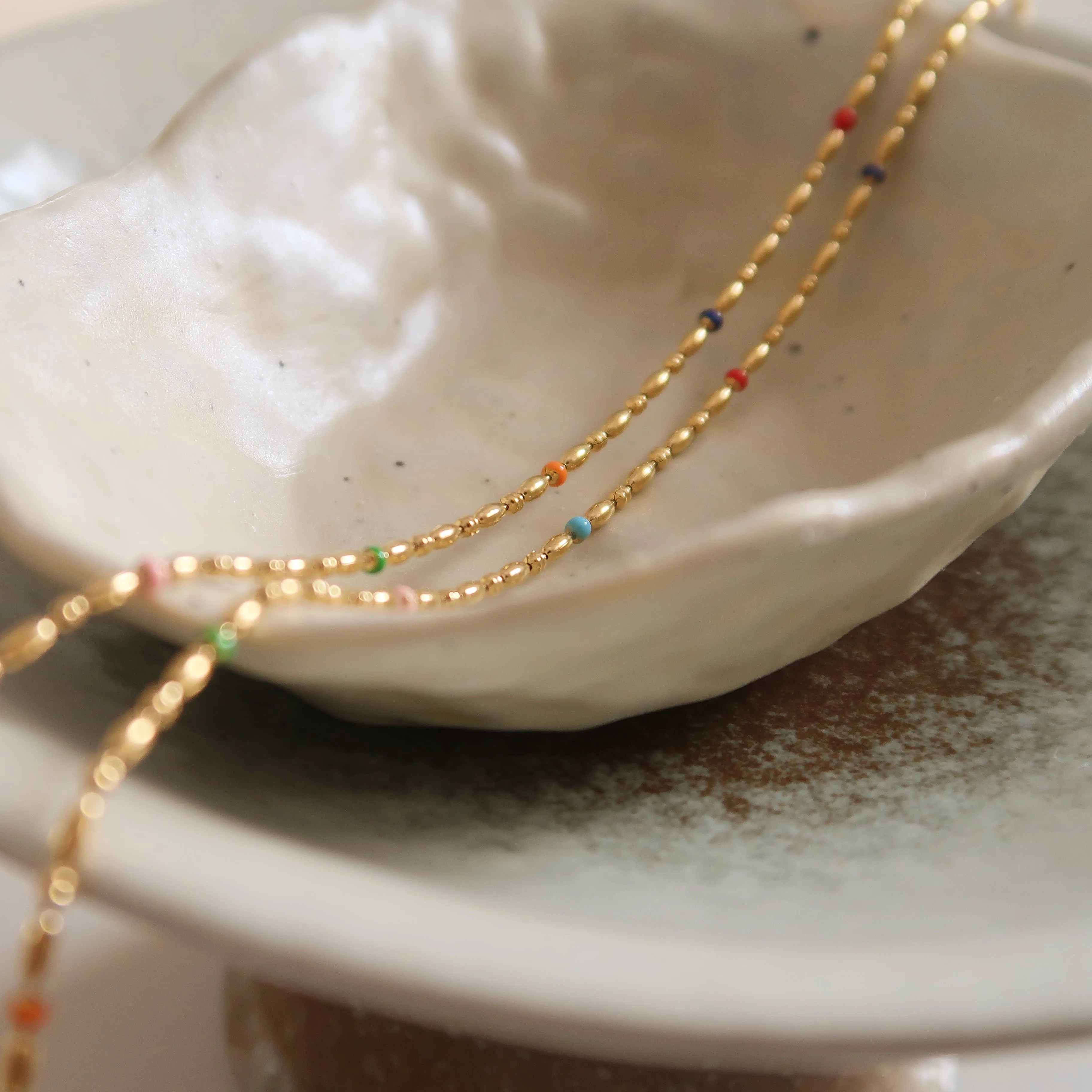 Gold Petite Rainbow Beaded Necklace