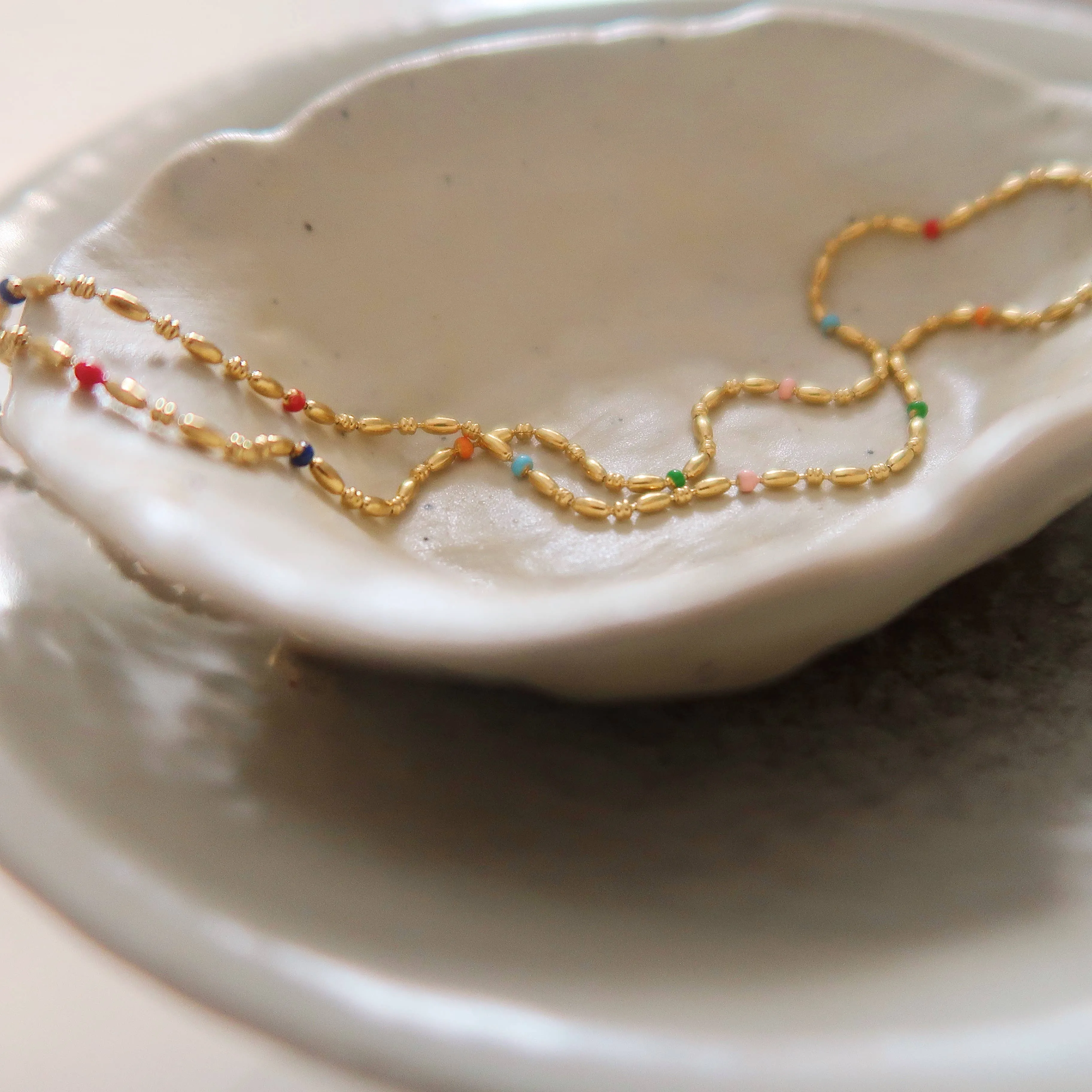 Gold Petite Rainbow Beaded Necklace