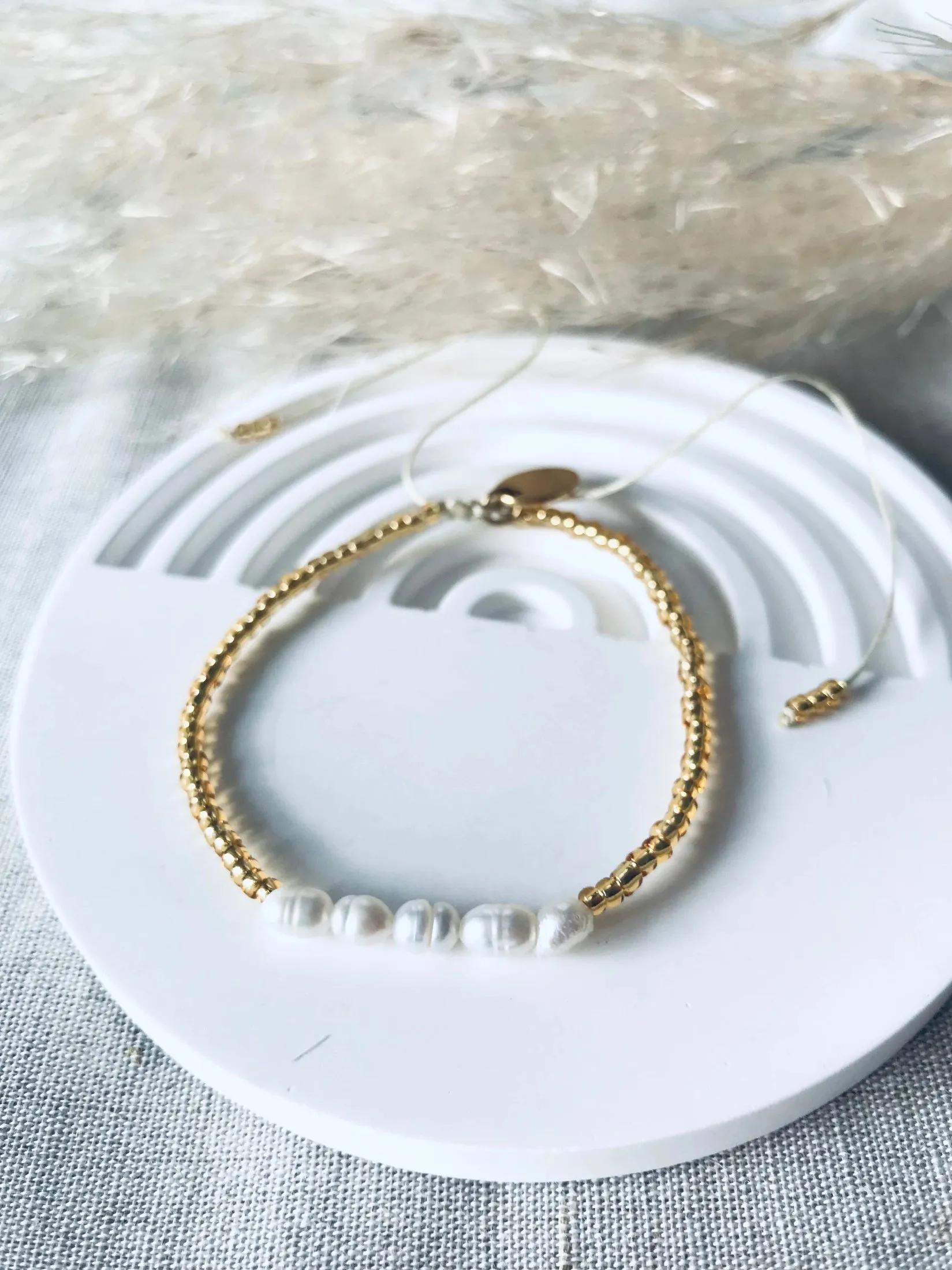 Gold Plated Miyuki Beaded Bracelet Freshwater Pearls