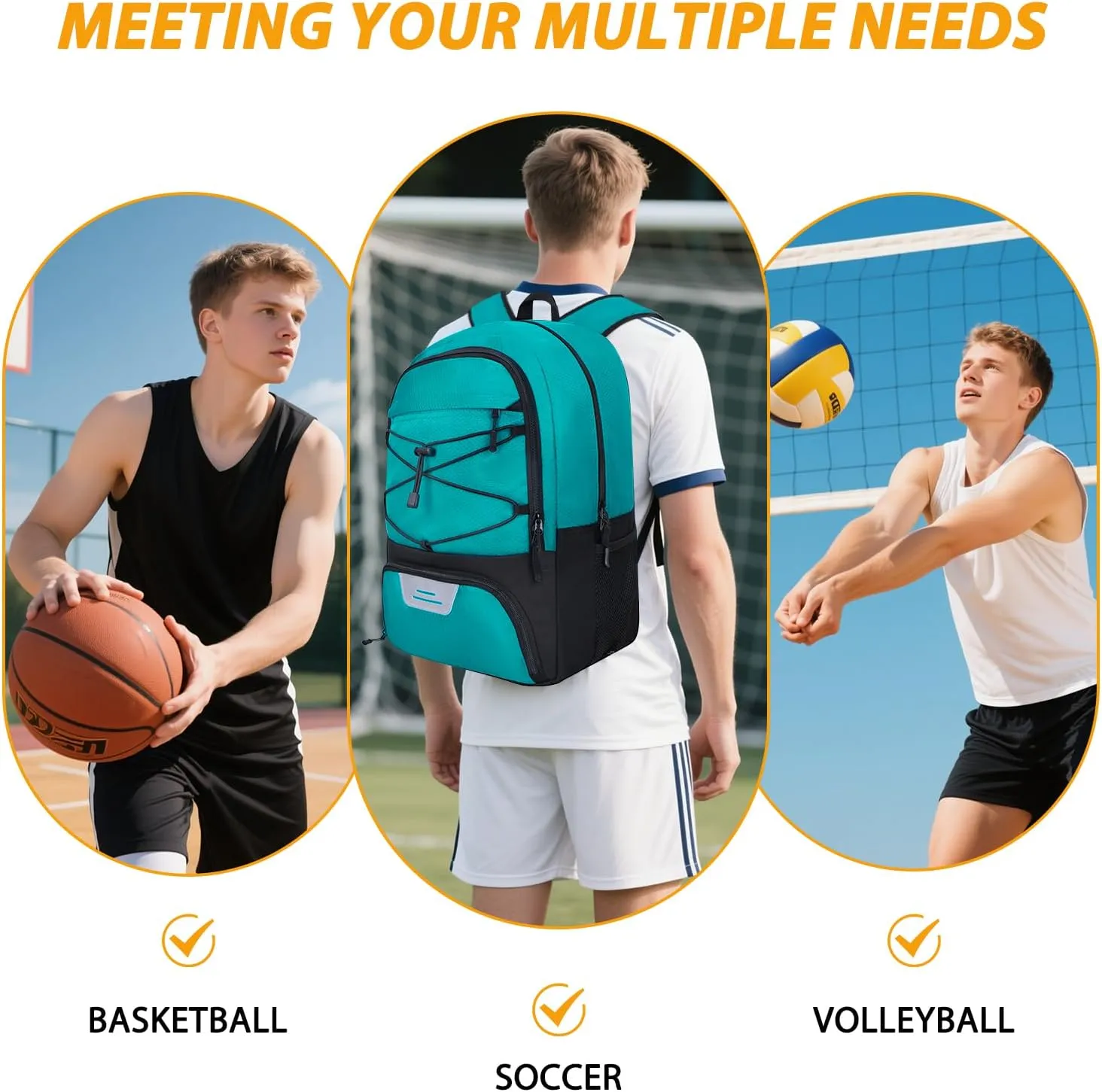 Goloni Soccer Backpack,Soccer Bag with Ball Holder & Shoe Compartment,Large Sports Bag for Basketball, Volleyball,Football