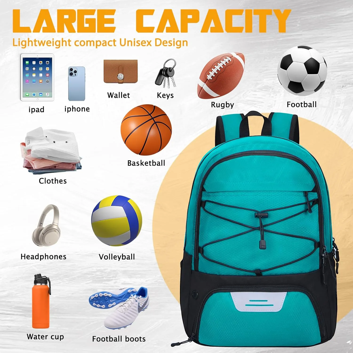 Goloni Soccer Backpack,Soccer Bag with Ball Holder & Shoe Compartment,Large Sports Bag for Basketball, Volleyball,Football