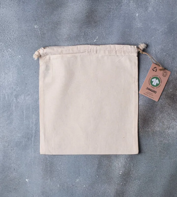 GOTS Organic 5oz Natural Cotton Drawstring Pouch - 250x300mm