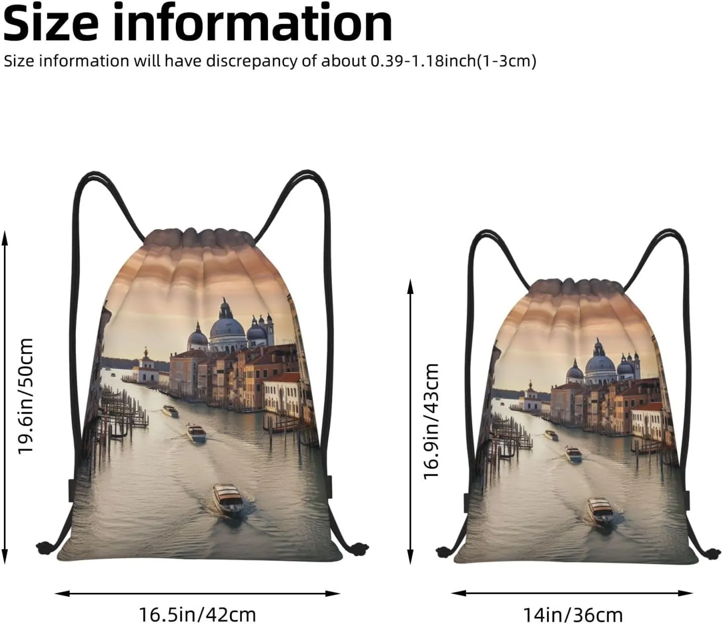 Grand Canal Print Drawstring Bag Backpack Waterproof String Bag Sackpack For Gym Sport