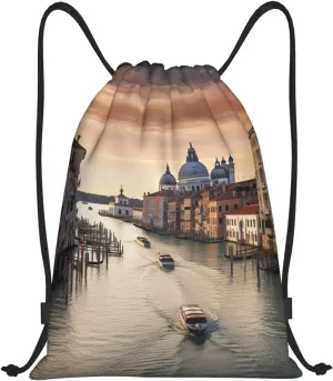 Grand Canal Print Drawstring Bag Backpack Waterproof String Bag Sackpack For Gym Sport