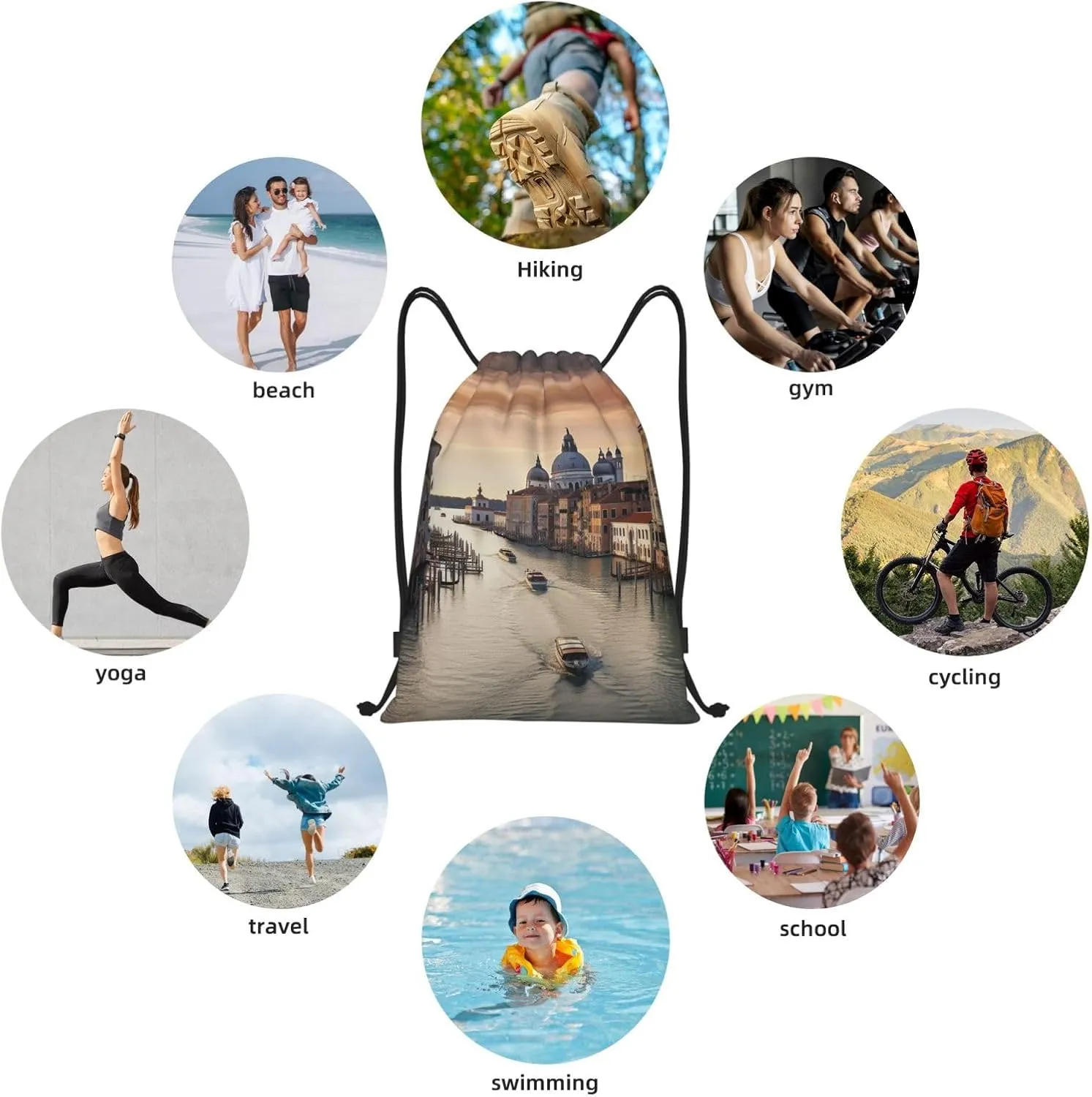 Grand Canal Print Drawstring Bag Backpack Waterproof String Bag Sackpack For Gym Sport