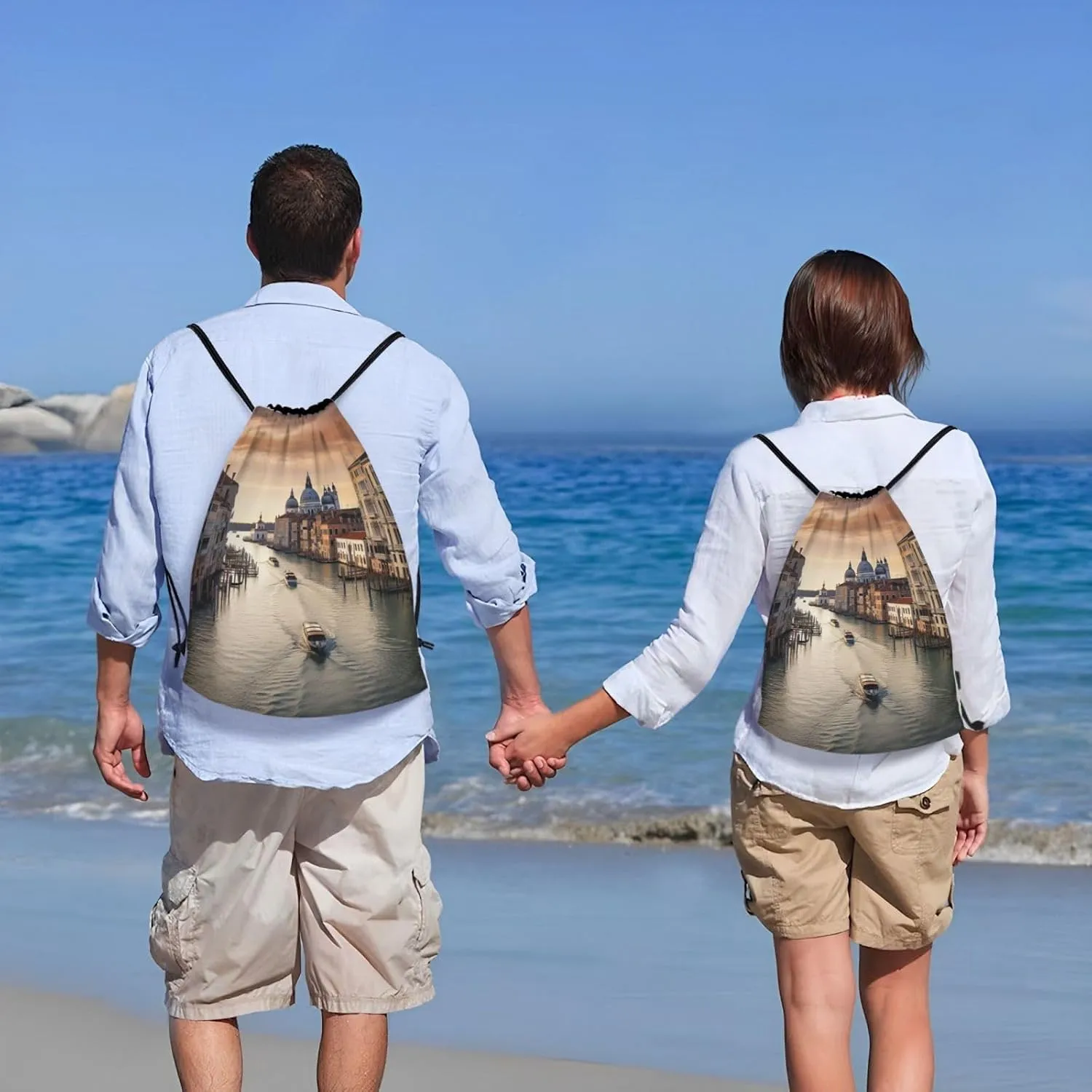 Grand Canal Print Drawstring Bag Backpack Waterproof String Bag Sackpack For Gym Sport