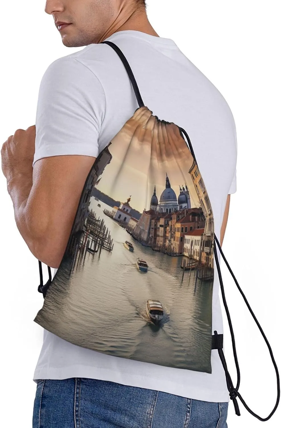 Grand Canal Print Drawstring Bag Backpack Waterproof String Bag Sackpack For Gym Sport