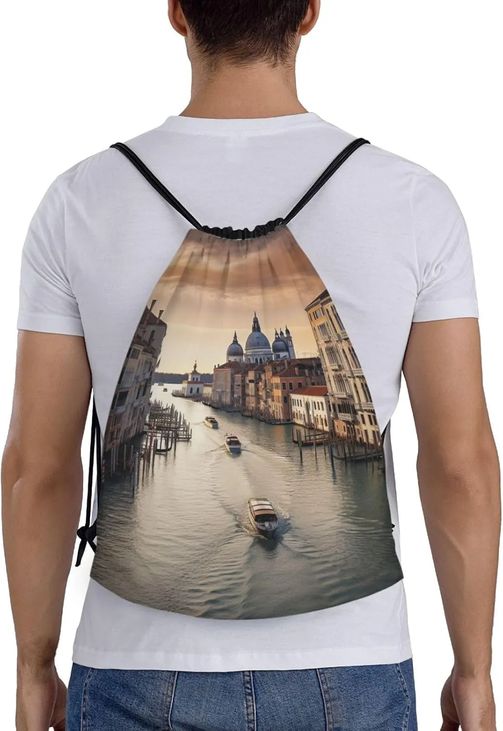 Grand Canal Print Drawstring Bag Backpack Waterproof String Bag Sackpack For Gym Sport