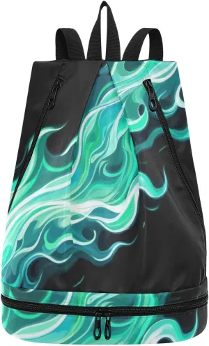 green fire Gorgeous combustion Drawstring soccer bags yoga bag for women with Wet Dry Compartments