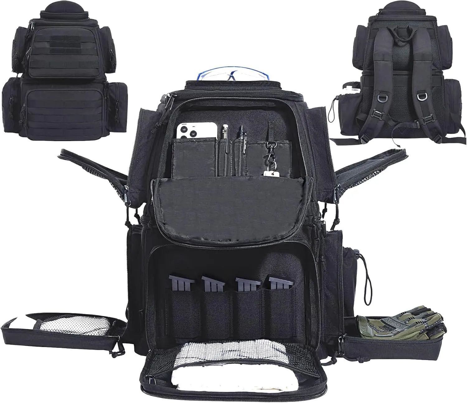 Gun range backpack Holds 6 full size pistols,Pistol range bag with 11 magazine slots,Suitable for training Pistol bag