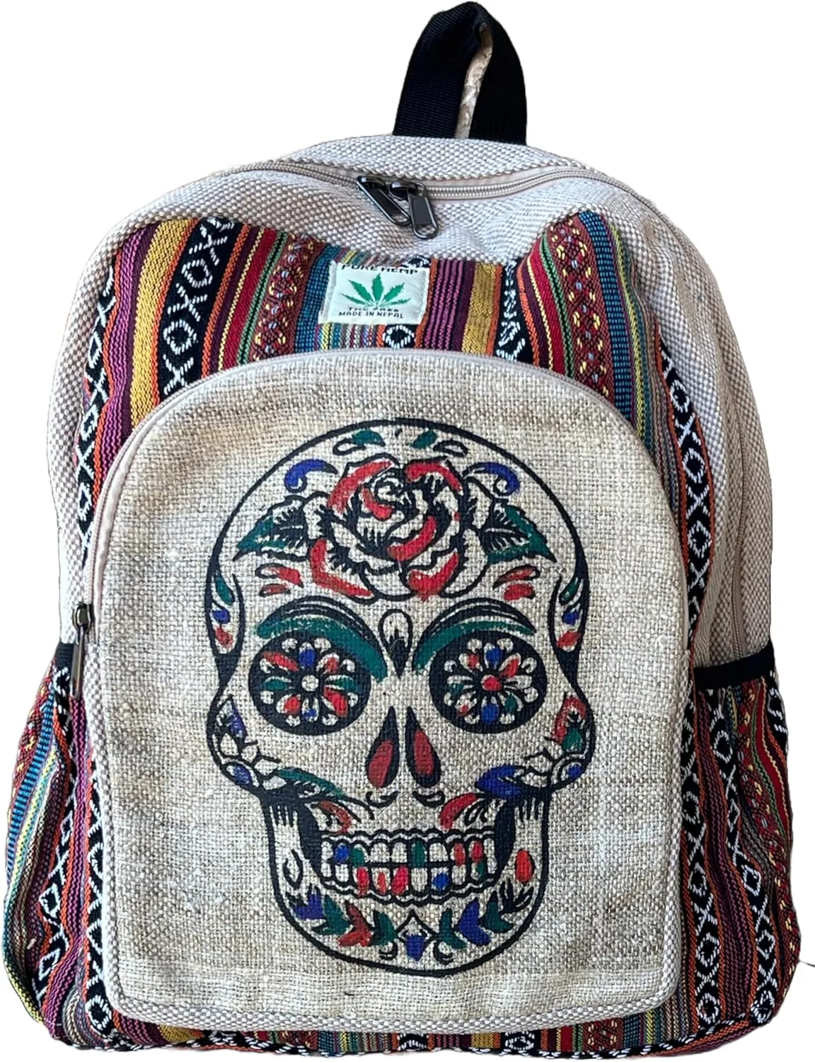Gurkha Handmade Hemp Backpack 13 IN Large Unique Himalayan Hemp Backpack Hippie, Festival, Hiking, Tablet & Laptop Backpack - Handmade In Mt. Everest Country Nepal
