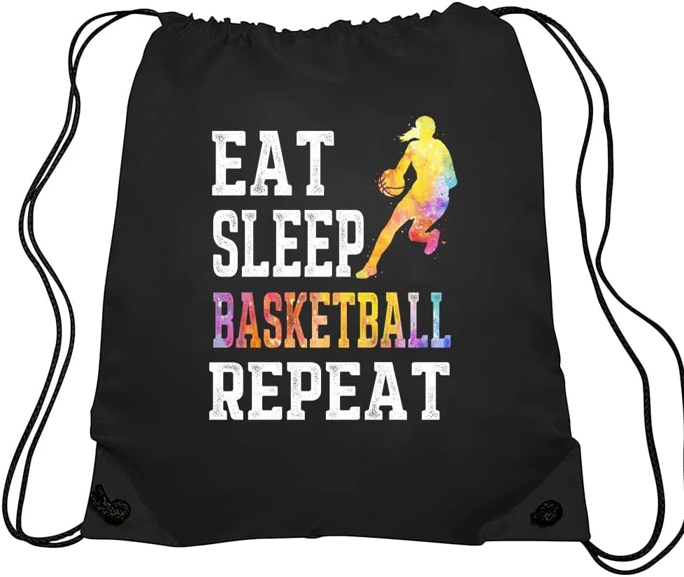 Haizct Eat Sleep Basketball Repeat Drawstring Backpacks, Unisex Drawstring Bags for Gym Shopping Sport, Gifts for Men Women Basketball Lover