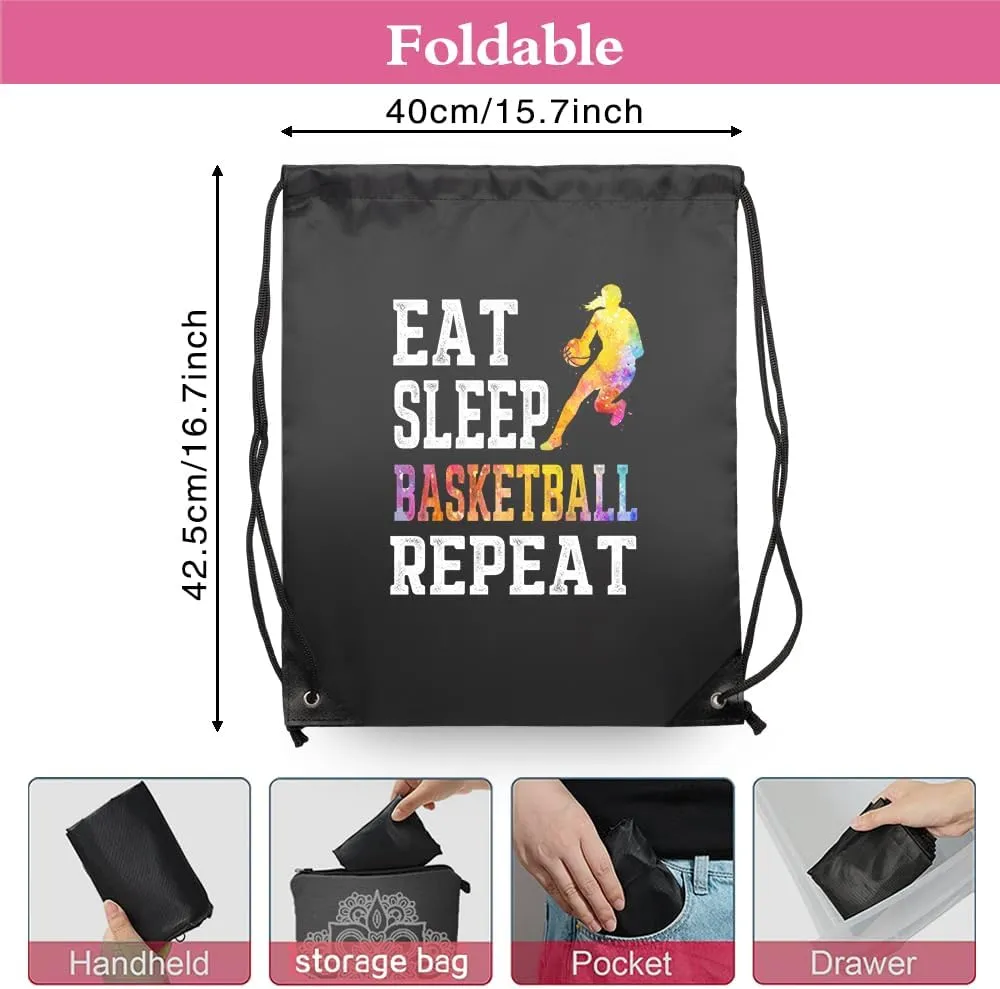 Haizct Eat Sleep Basketball Repeat Drawstring Backpacks, Unisex Drawstring Bags for Gym Shopping Sport, Gifts for Men Women Basketball Lover