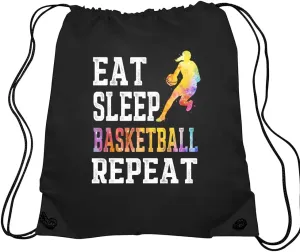 Haizct Eat Sleep Basketball Repeat Drawstring Backpacks, Unisex Drawstring Bags for Gym Shopping Sport, Gifts for Men Women Basketball Lover