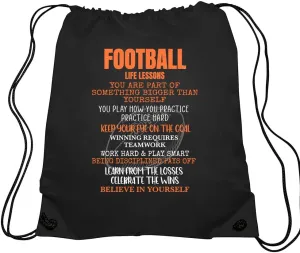Haizct Football Life Lessons Drawstring Backpacks, Unisex Bags for Gym Shopping Sport, Football Gift Bag for Men Women Lover, Player Appreciate Gift