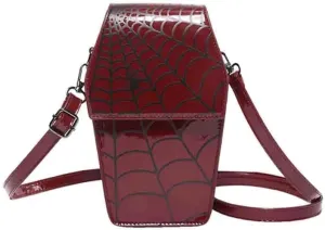 Halloween Gothic Spider Web Satchel Purse, Novelty Cobweb Coffin Shoulder Bag, PU Leather Fun Fashion Crossbody Bag Daypack/2200