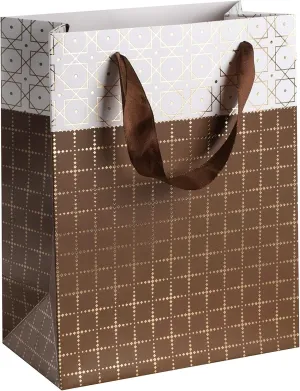 Hammont Wedding Bridesmaid Gift Bags - Box Design Party Favors - 12 Pack Foil Stamped Gift Bag for Hotel Guests - Durable Ribbon Handles - Birthday Bags Women - Beautiful Brown Present Bag 9”x 7”x 4”