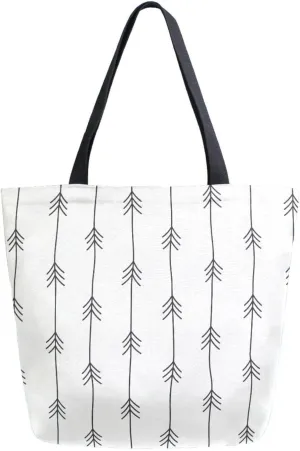 Hand Drawn Black and White Arrow Lines Canvas Tote Bag for Women with Zipper Pocket Reusable Grocery Shopping Bags Large Travel Shoulder Bag Handbag Bags