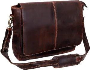 Handmade Vintage Retro Buffalo Hunter Leather Full Flap Messenger Handmade Bag Laptop Bag Satchel Bag Padded Messenger Bag Brown