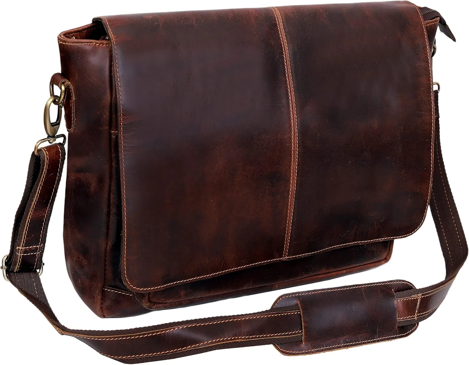 Handmade Vintage Retro Buffalo Hunter Leather Full Flap Messenger Handmade Bag Laptop Bag Satchel Bag Padded Messenger Bag Brown