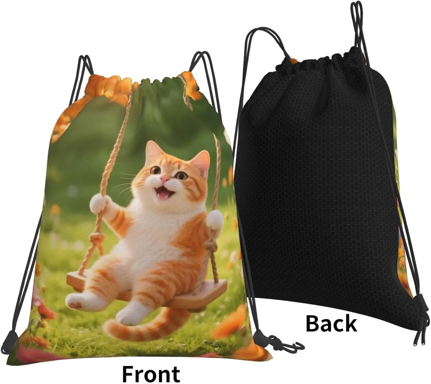 Happy Cat Swing Drawstring Gym Bags Sport String Bag Backpack for Hiking Yoga Travel 14 x 16 Inch