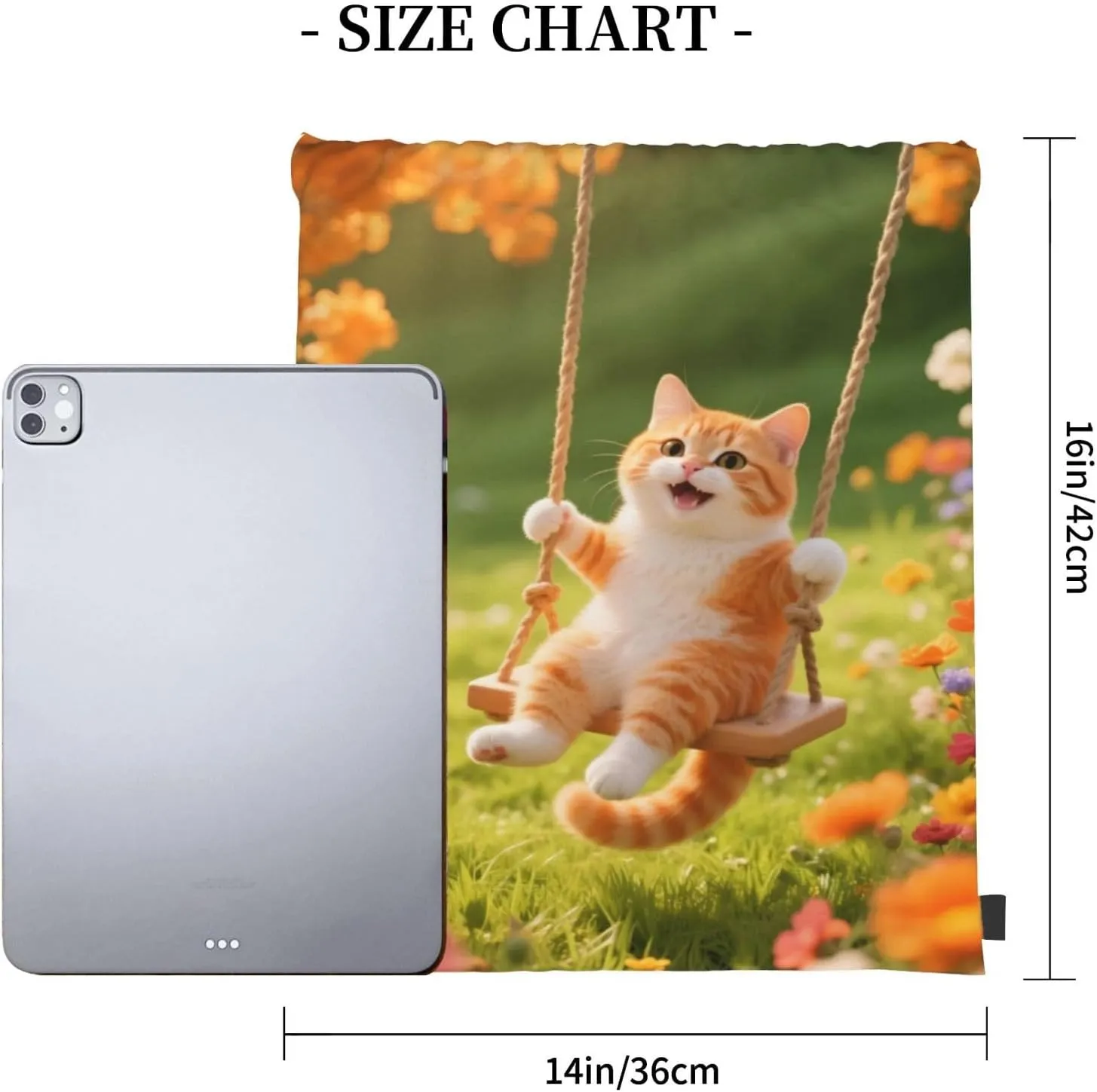 Happy Cat Swing Drawstring Gym Bags Sport String Bag Backpack for Hiking Yoga Travel 14 x 16 Inch