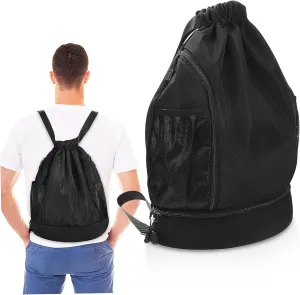 Happyyami Drawstring Sports Backpack with Separate Shoe Compartment Lightweight Swim Bag for Gym Hiking and Outdoor Activities Water Resistant Athletic Backpack