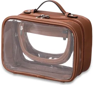HBselect TSA Approved Toiletry Bag, Clear Makeup Bag Travel Toiletry Bag for Women Girls, Portable Waterproof Makeup Bag Organizer Cosmetic Bag Travel Accessories Essentials (Small Caramel)