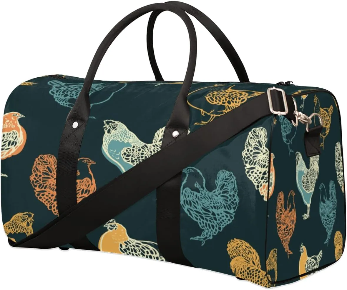 Hen Sketch Travel Duffel Bag Sport Gym Pastel Duffle Bag Weekender Overnight Tote Bag Foldable Carry on Bag Training Shoulder Bag for Women Men