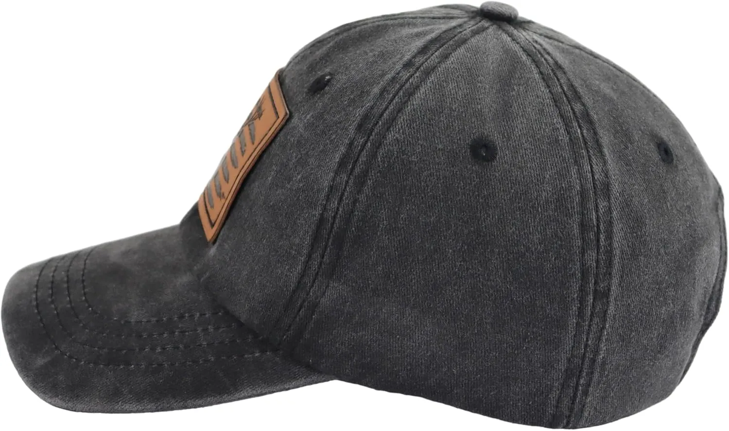 HHNLB Leather American Flag and Deer Skull Hunting Hat, Adjustable Wash Cotton Baseball Cap for Men Women