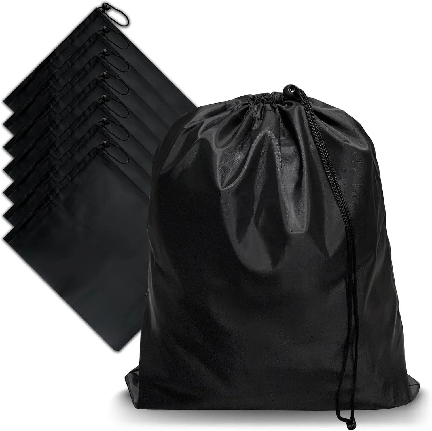HIIXHC 8-Pack Drawstring Bags with Toggle, Durable Nylon Backpack for Gym, Sports, Travel, and Daily Use (Black, 18 x 27 Inch)