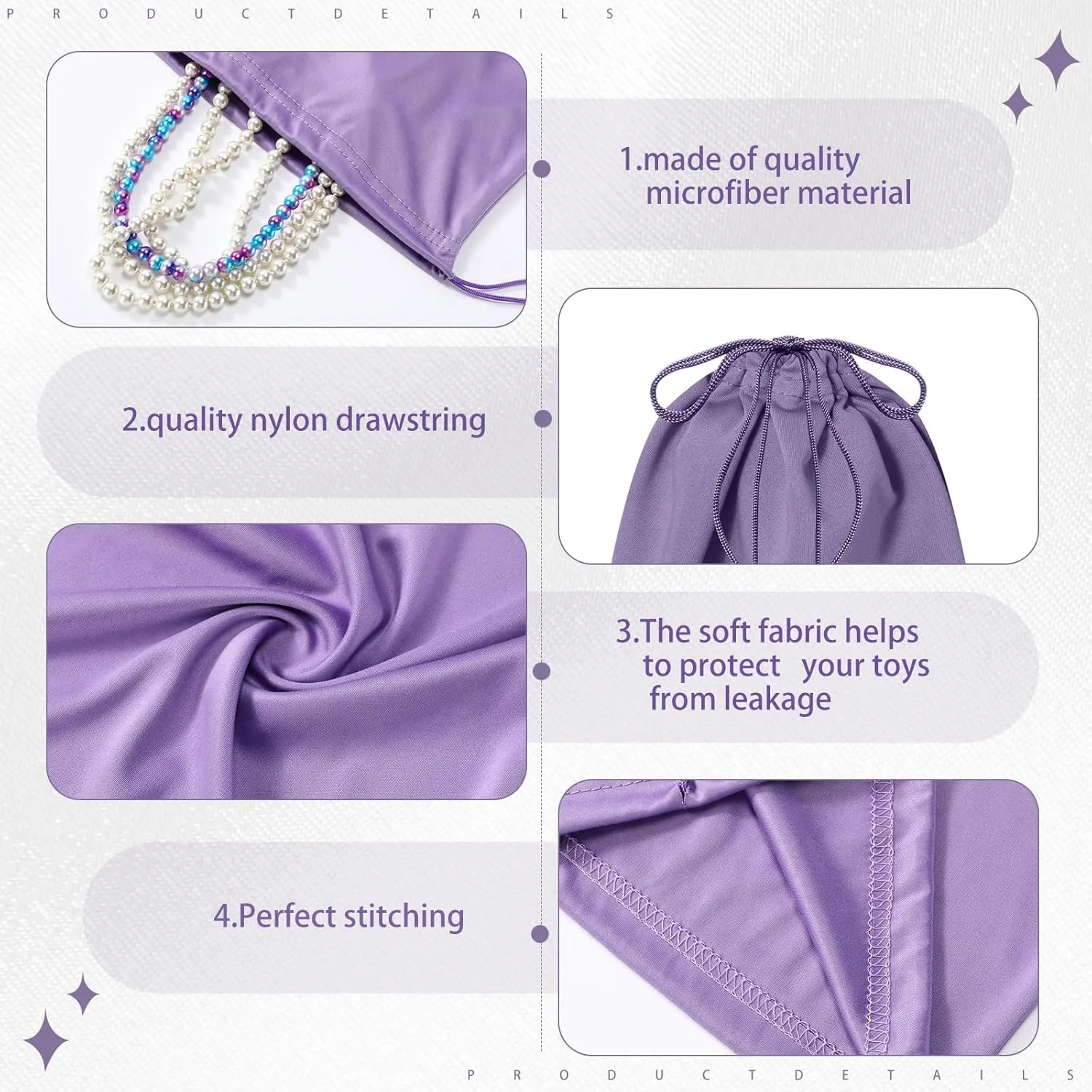 Hillban 20 Pcs Adult Toy Bags Drawstring Microfiber Pouch Adult Game Toy Gift Bags Cosmetic Storage Organizer Multi Purpose Foldable Ditty Pouch for Women Men, 3 Sizes(Blue and Purple)