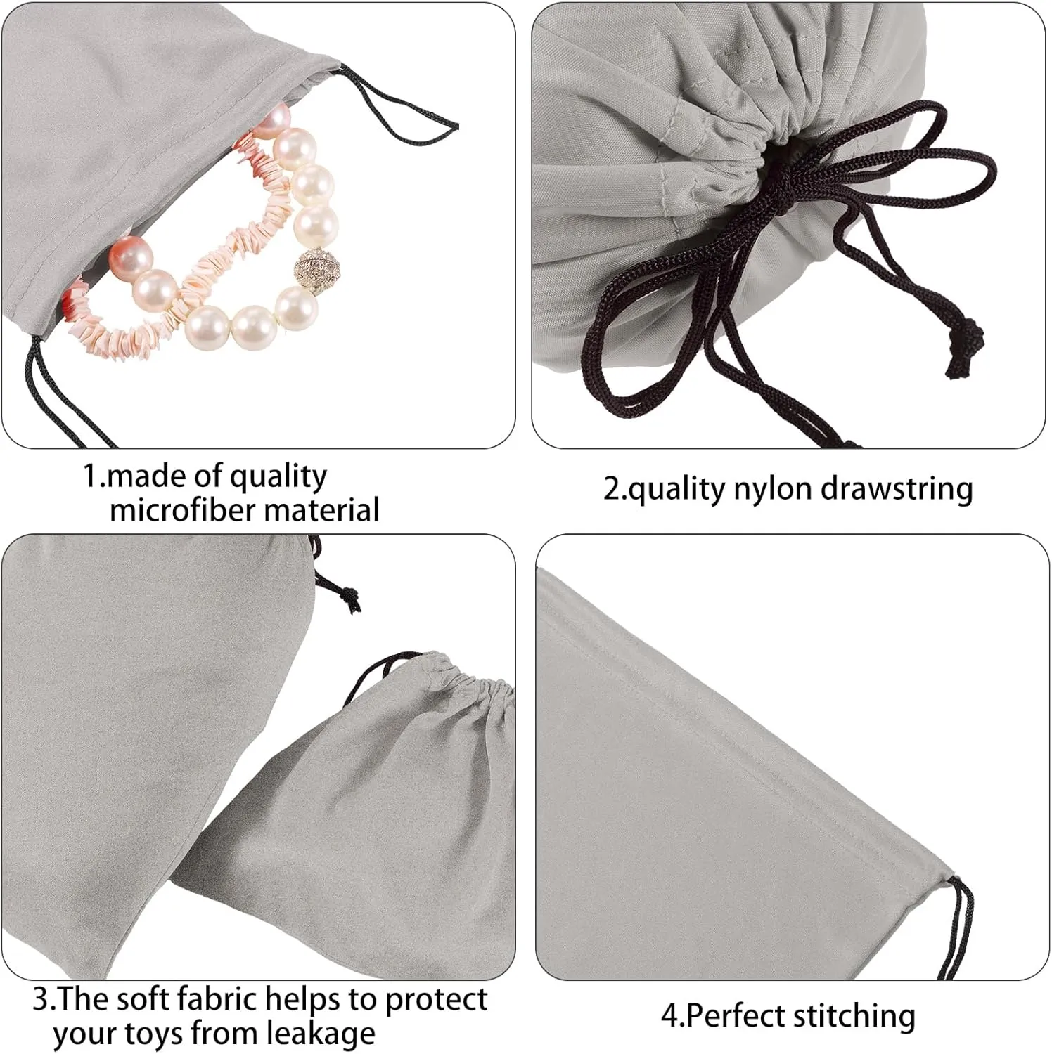 Hillban 20 Pcs Adult Toy Bags Drawstring Microfiber Pouch Adult Game Toy Gift Bags Cosmetic Storage Organizer Multi Purpose Foldable Ditty Pouch for Women Men, 3 Sizes(Gray)