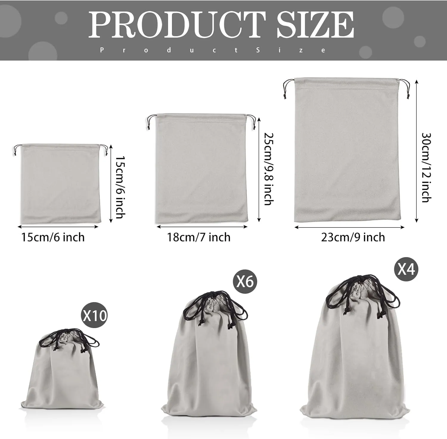 Hillban 20 Pcs Adult Toy Bags Drawstring Microfiber Pouch Adult Game Toy Gift Bags Cosmetic Storage Organizer Multi Purpose Foldable Ditty Pouch for Women Men, 3 Sizes(Gray)