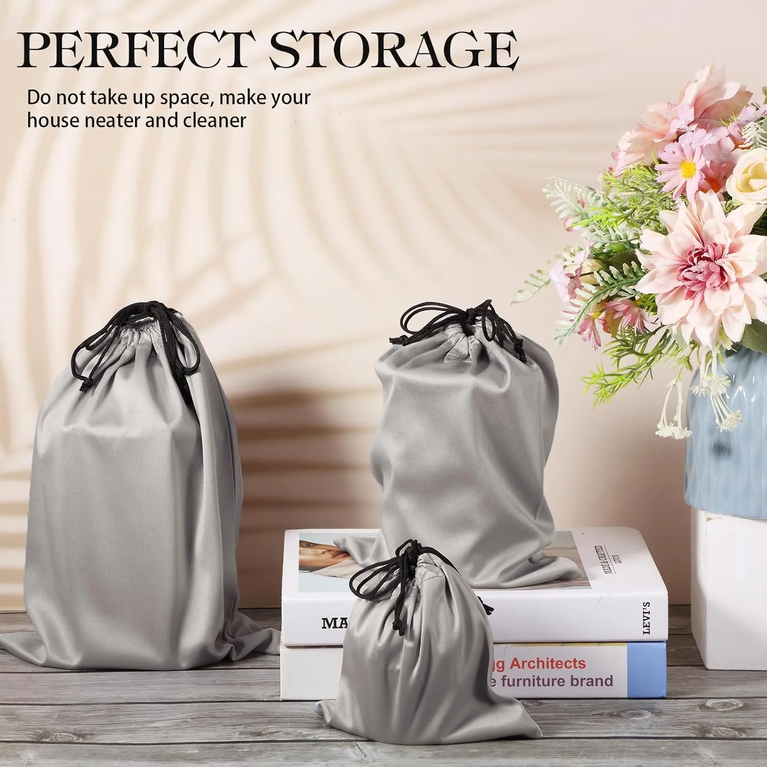 Hillban 20 Pcs Adult Toy Bags Drawstring Microfiber Pouch Adult Game Toy Gift Bags Cosmetic Storage Organizer Multi Purpose Foldable Ditty Pouch for Women Men, 3 Sizes(Gray)