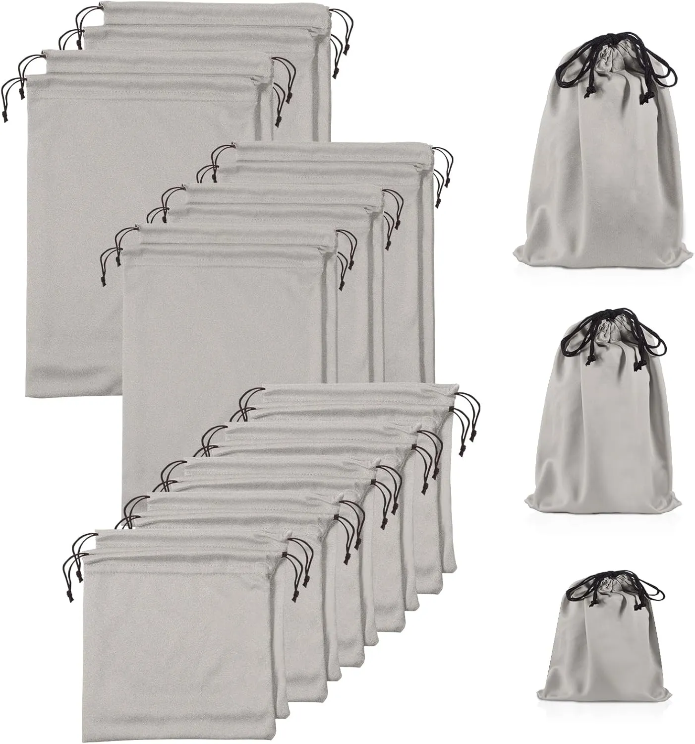 Hillban 20 Pcs Adult Toy Bags Drawstring Microfiber Pouch Adult Game Toy Gift Bags Cosmetic Storage Organizer Multi Purpose Foldable Ditty Pouch for Women Men, 3 Sizes(Gray)
