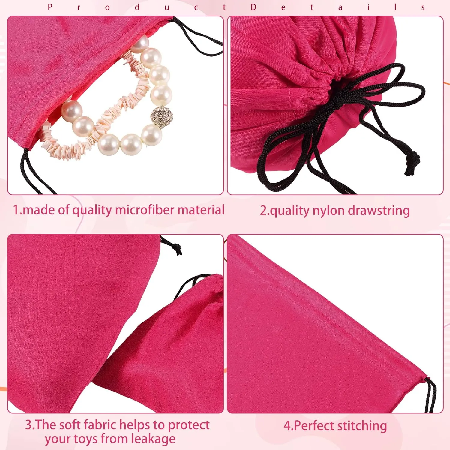 Hillban 20 Pcs Adult Toy Bags Drawstring Microfiber Pouch Adult Game Toy Gift Bags Cosmetic Storage Organizer Multi Purpose Foldable Ditty Pouch for Women Men, 3 Sizes(Pink)