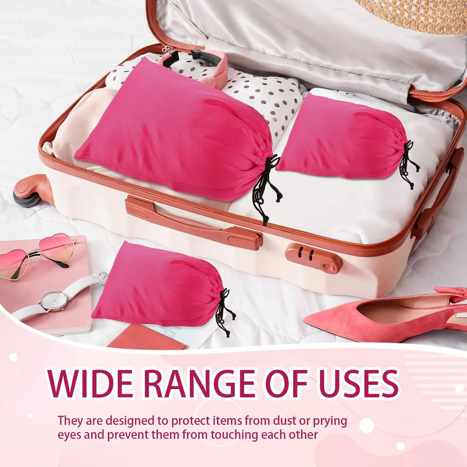 Hillban 20 Pcs Adult Toy Bags Drawstring Microfiber Pouch Adult Game Toy Gift Bags Cosmetic Storage Organizer Multi Purpose Foldable Ditty Pouch for Women Men, 3 Sizes(Pink)