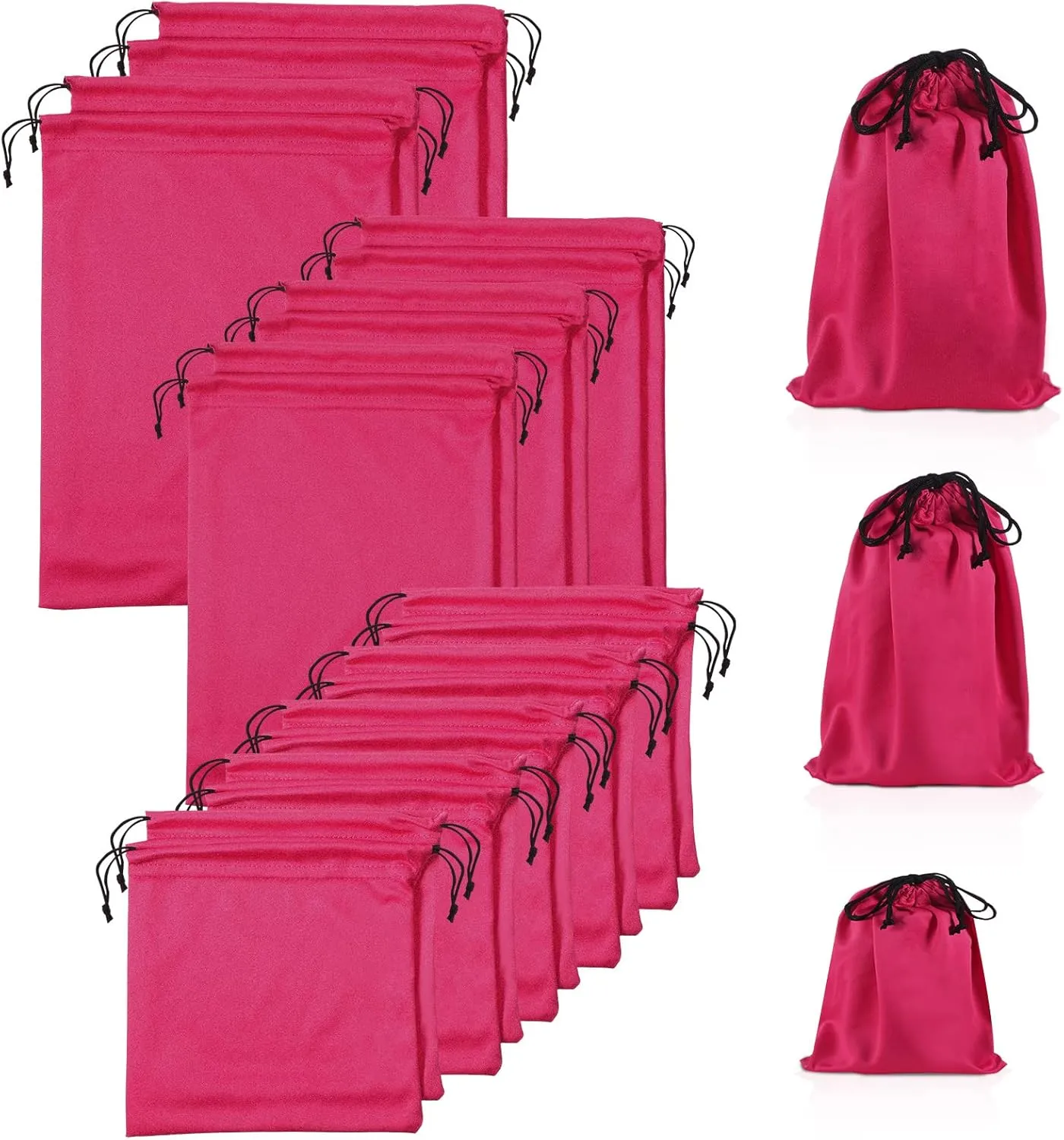 Hillban 20 Pcs Adult Toy Bags Drawstring Microfiber Pouch Adult Game Toy Gift Bags Cosmetic Storage Organizer Multi Purpose Foldable Ditty Pouch for Women Men, 3 Sizes(Pink)