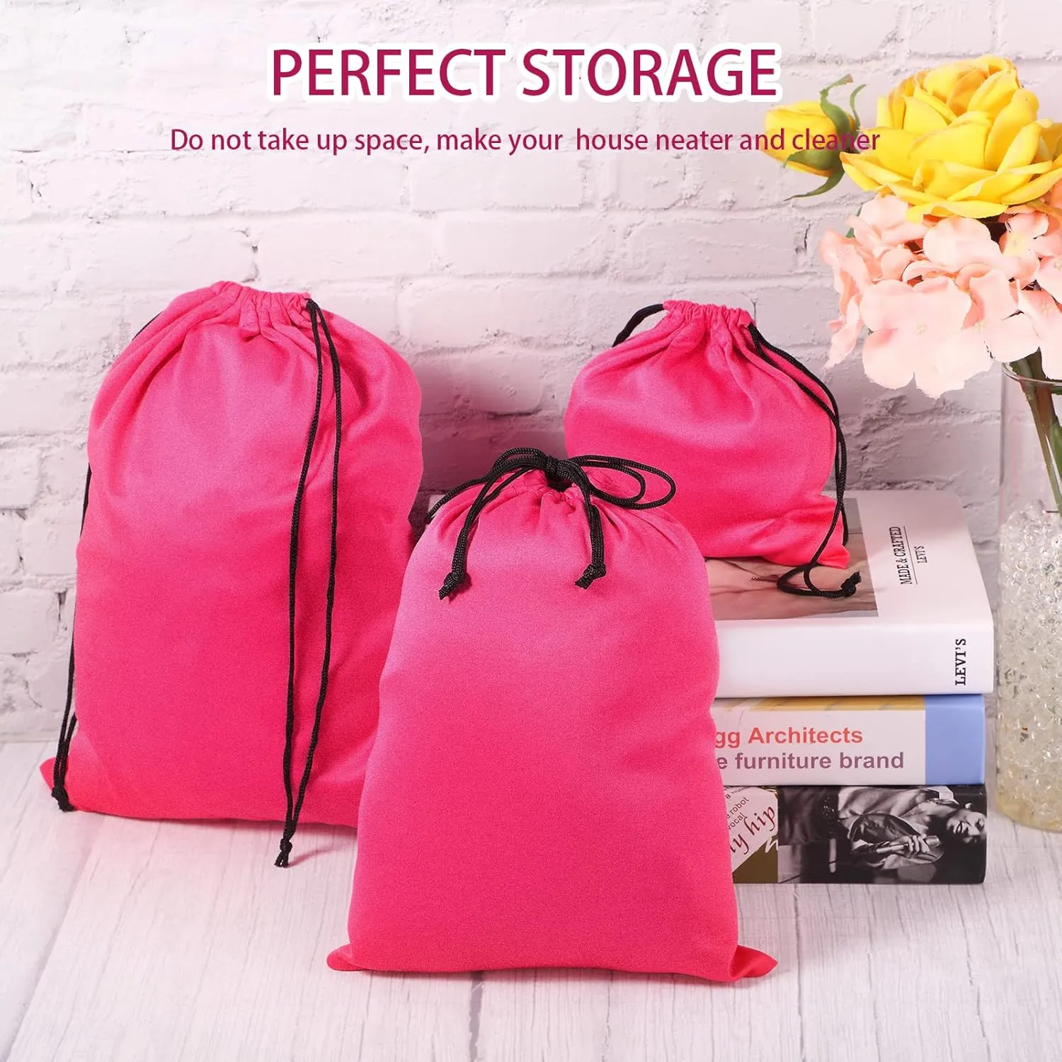 Hillban 20 Pcs Adult Toy Bags Drawstring Microfiber Pouch Adult Game Toy Gift Bags Cosmetic Storage Organizer Multi Purpose Foldable Ditty Pouch for Women Men, 3 Sizes(Pink)